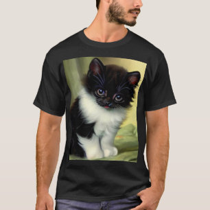 Vintag Tuxedo Kitten Illustration T-Shirt