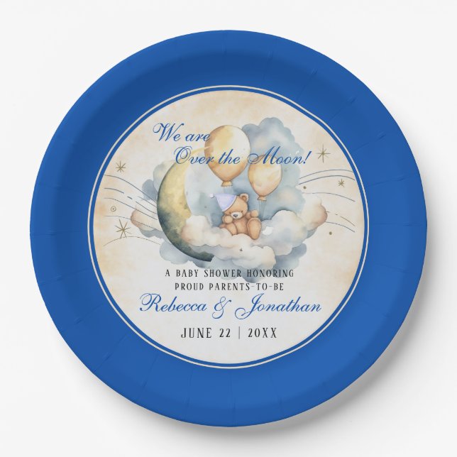 Vintag über der Mond Babydusche Pappteller (Vorderseite)
