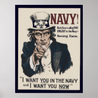 Vintag Uncle Sam Navy WW1 Rekrutierung Poster