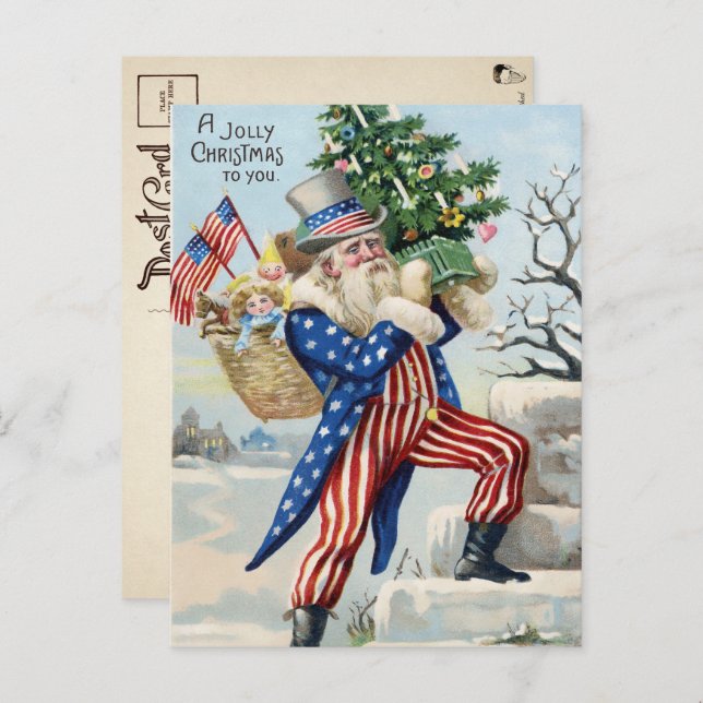 Vintag Uncle Sam Santa Weihnachtskarte Postkarte (Vorne/Hinten)