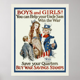 Vintag Uncle Sam WW1 War Briefmarke Drive Poster