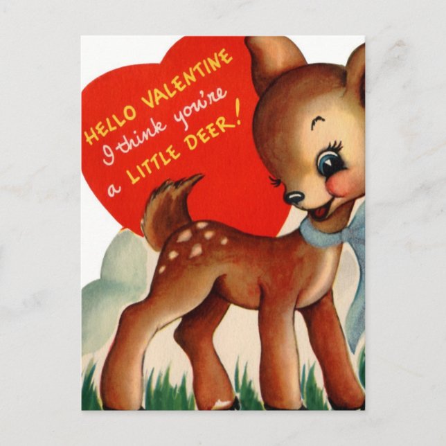 Vintag Valentine Baby Deer Feiertagspostkarte (Vorderseite)