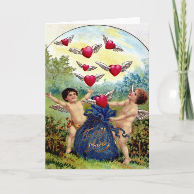 Vintag Valentine Cherubs Feiertagskarte (Vorderseite)