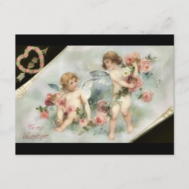 Vintag Valentine Cherubs Feiertagspostkarte (Vorderseite)