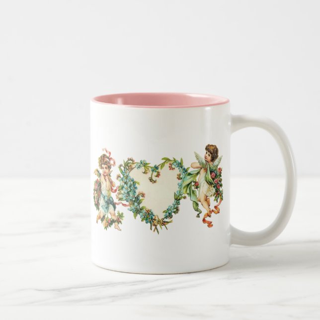 Vintag Valentine Cherubs Zweifarbige Tasse (Rechts)