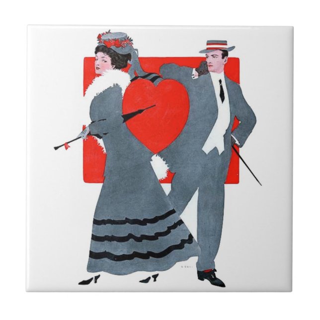 Vintag Valentine Couple Fliese (Vorderseite)