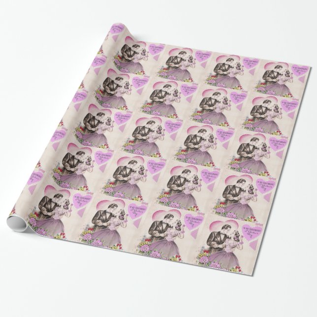 Vintag Valentine Couple Geschenkpapier (Ungerollt)