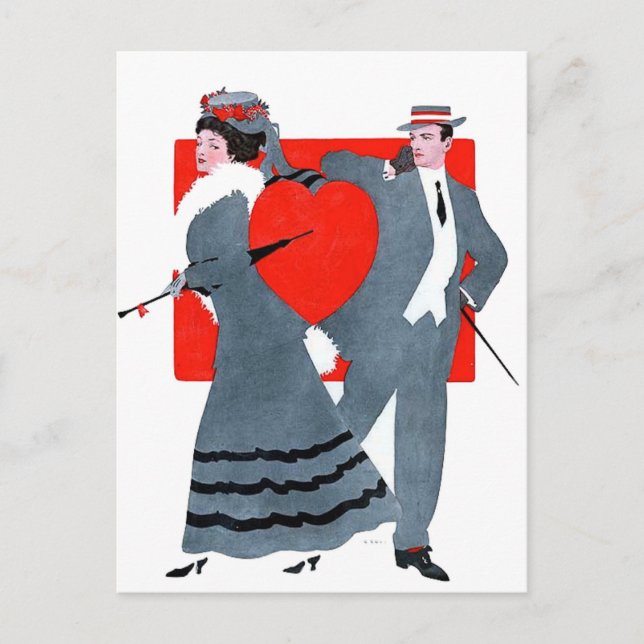 Vintag Valentine Couple Postkarte (Vorderseite)