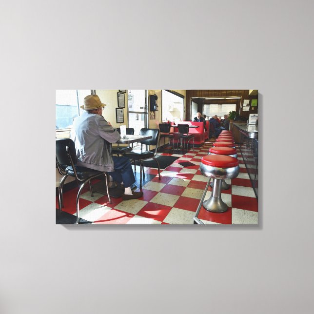 Vintag Valentine Diner Interior Leinwanddruck (Vorderseite)