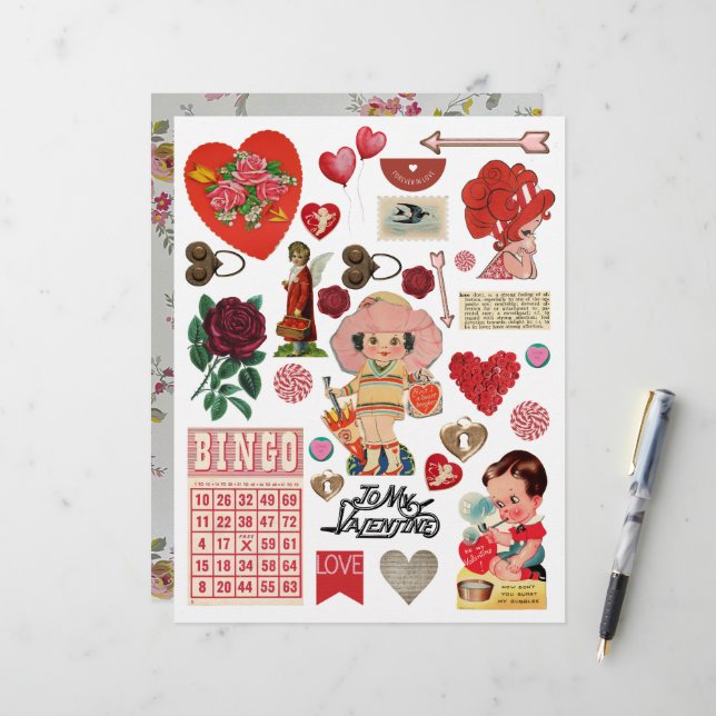Vintag Valentine Ephemera Clipart (Vorderseite/Rückseite Beispiel)