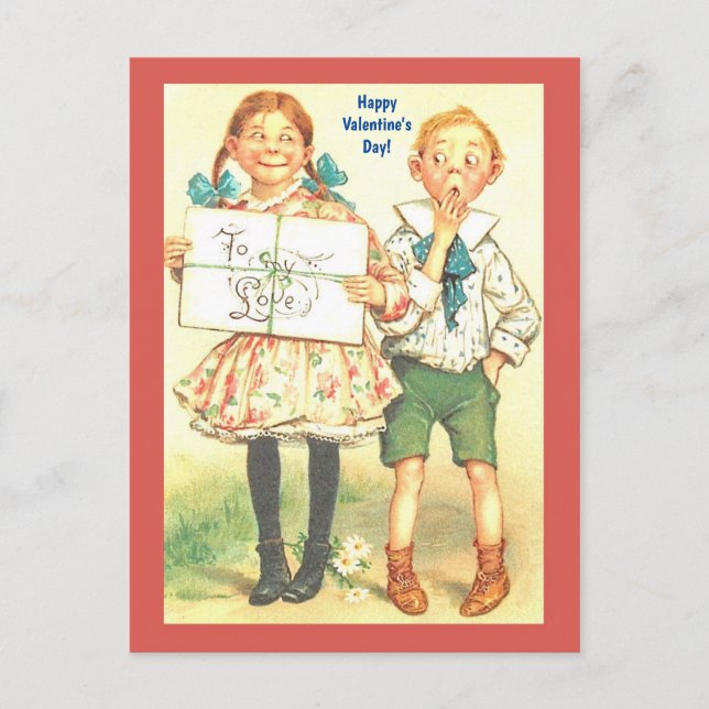 Vintag Valentine Funny Young Couple für jedermann Postkarte (Vorderseite)