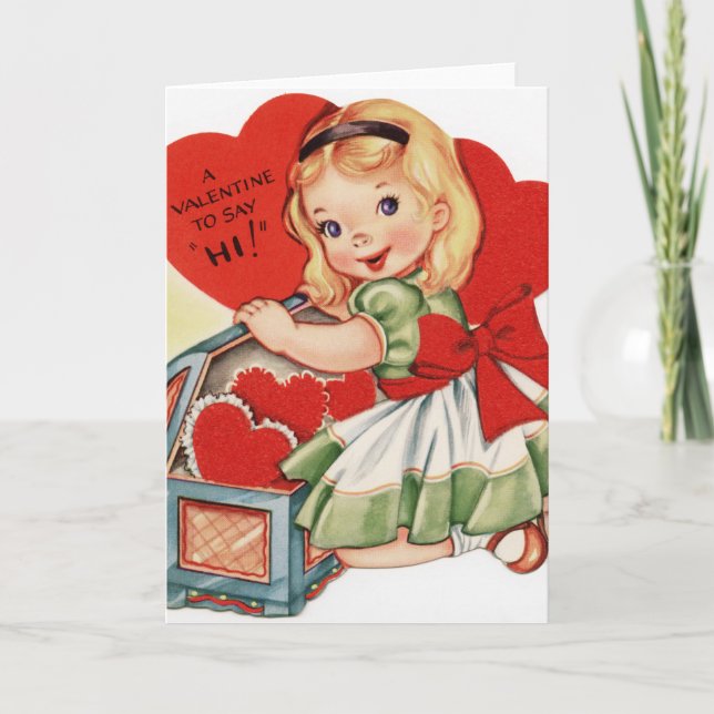 Vintag Valentine Girl Feiertagskarte (Vorderseite)