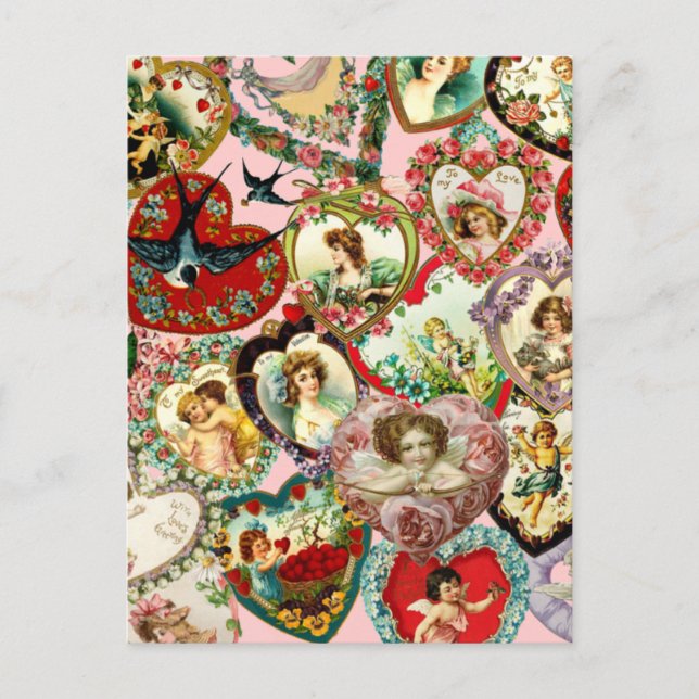 Vintag Valentine Hearts Feiertagspostkarte (Vorderseite)
