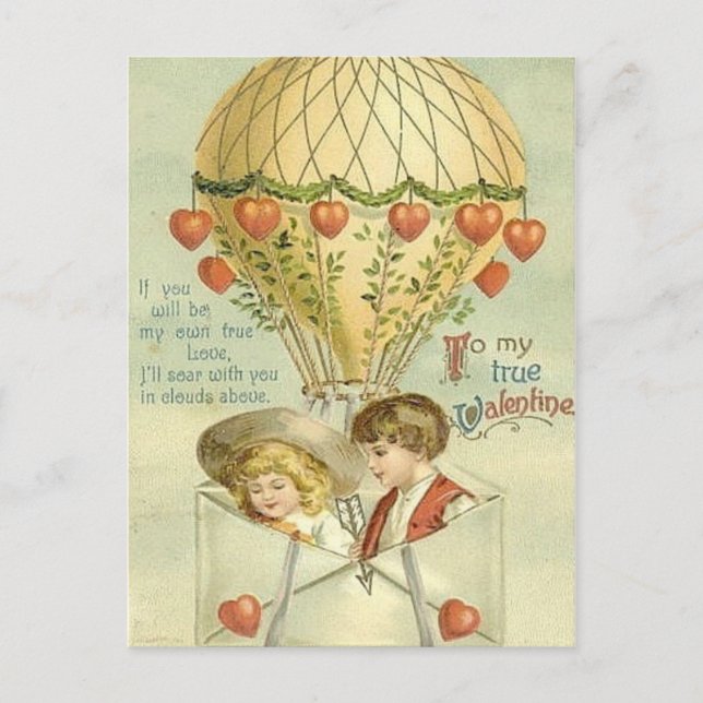 Vintag Valentine Heißluftballon Feiertagspostkarte (Vorderseite)