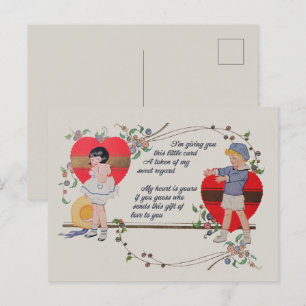 Vintag Valentine Kinder Niedliche Farbenfrohe Kuns Postkarte