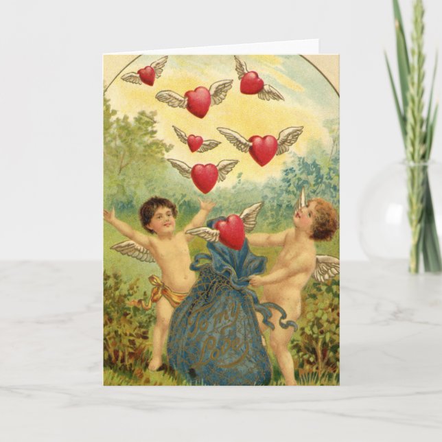 Vintag Valentine My Liebe Cherubs Feiertagskarte (Vorderseite)