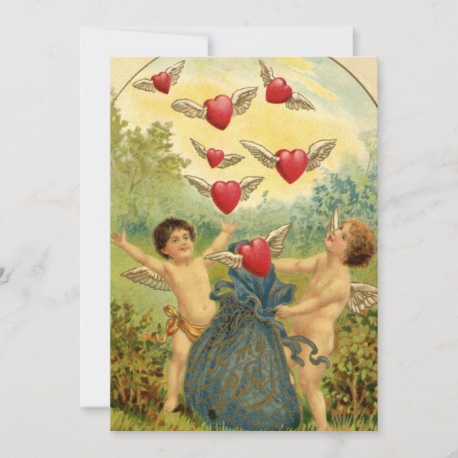 Vintag Valentine My Liebe Cherubs Feiertagskarte (Vorderseite)
