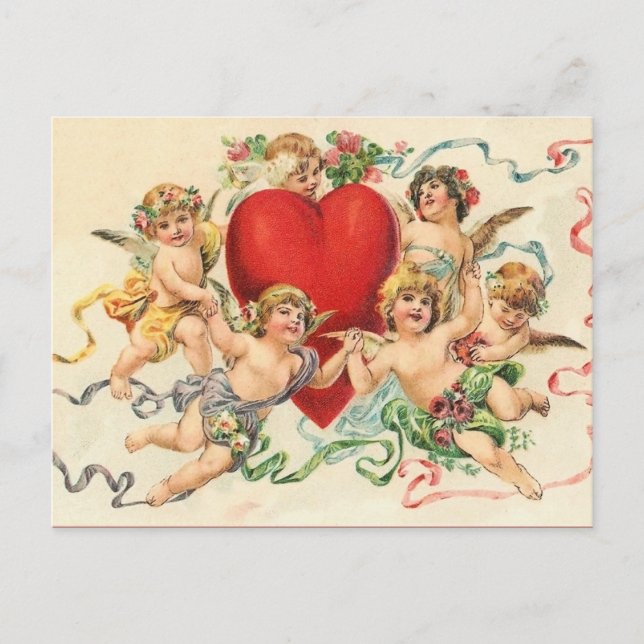 Vintag Valentine Playful Cherubs Postkarte (Vorderseite)