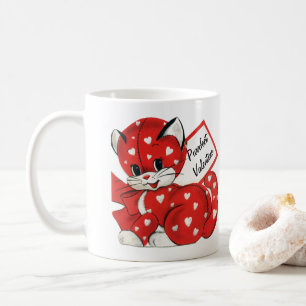Vintag Valentine Red Cat White Hearts Retro Liebe Kaffeetasse