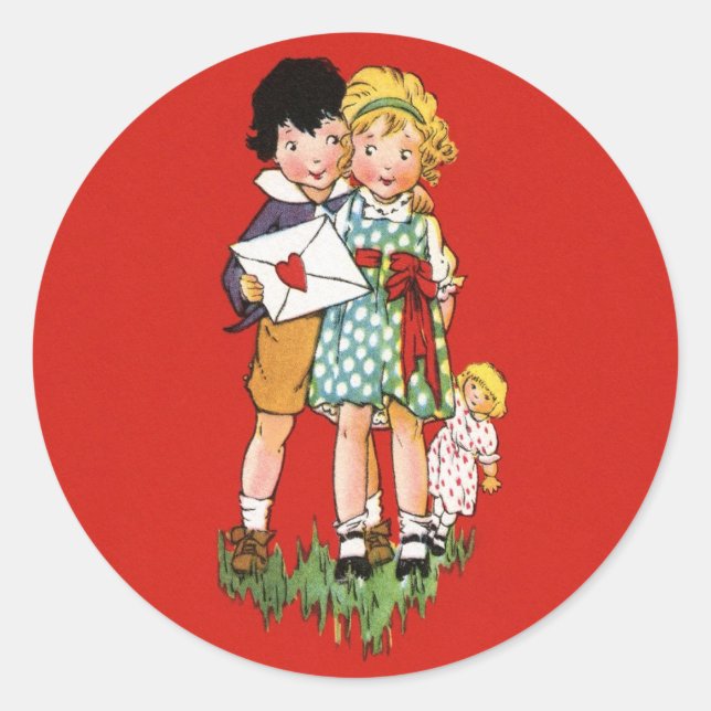 Vintag Valentine Runder Aufkleber (Vorderseite)