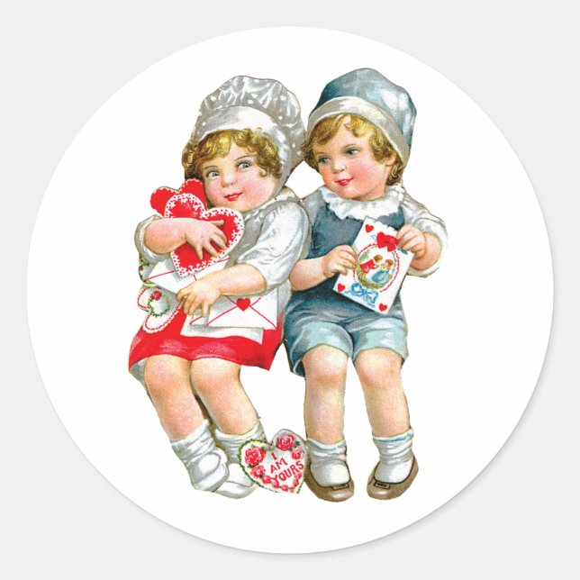 Vintag Valentine Runder Aufkleber (Vorderseite)