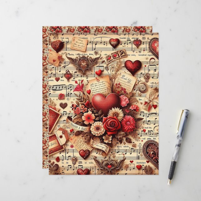 Vintag Valentines Ephemera Scrapbook Paper (Vorderseite/Rückseite Beispiel)