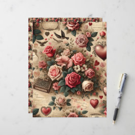 Vintag Valentines Ephemera Scrapbook Paper