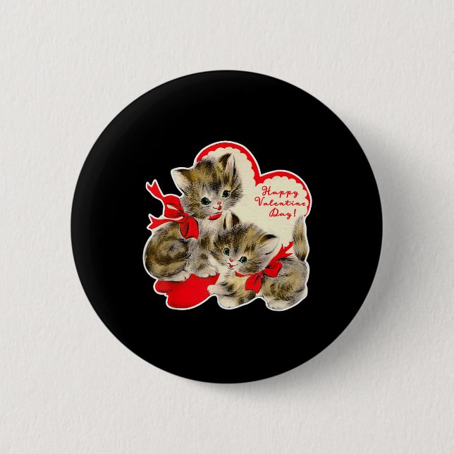 Vintag Valentinstag Katze Kitty Kitten Retro Val Button (Vorderseite)