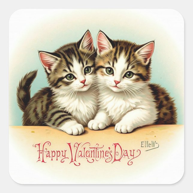 Vintag Valentinstag Kittens Stickers (Vorderseite)