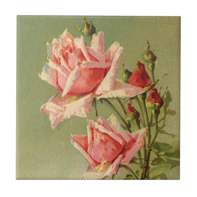 Vintag Valentinstag Rosa Viktorianische Gartenanla Fliese (Vorderseite)