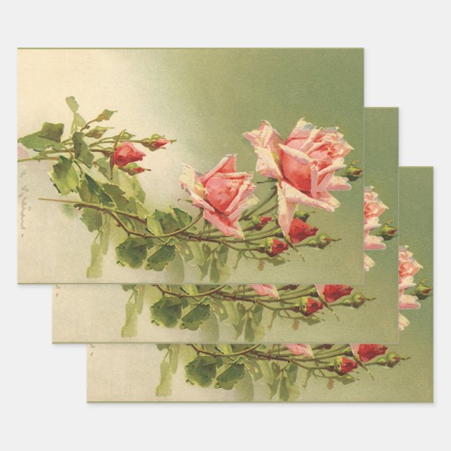 Vintag Valentinstag Rosa Viktorianische Gartenanla Geschenkpapier Set (Set)