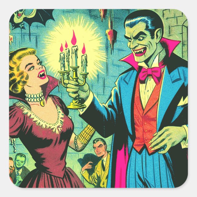 Vintag Vampire Horror Comicen Quadratischer Aufkleber (Vorderseite)