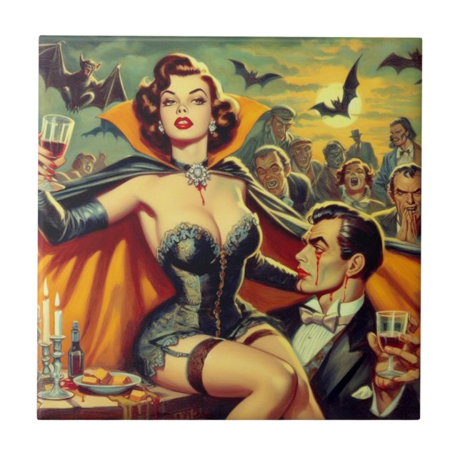 Vintag Vampire Woman Fliese (Vorderseite)
