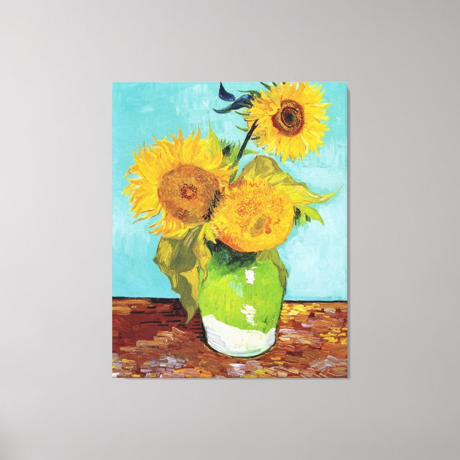 Vintag Van Gogh Drei Sonnenblumen Leinwanddruck (Vorderseite)