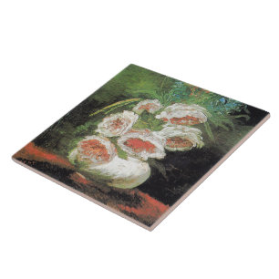 Vintag Van Gogh Vase of Peonies Fliese