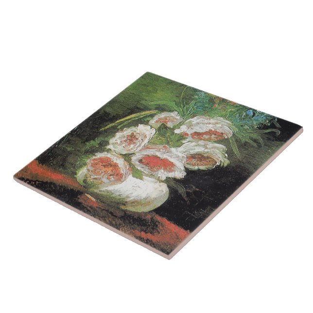 Vintag Van Gogh Vase of Peonies Fliese (Seite)