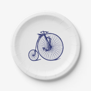 Vintag Velocipede Penny Farthing Bicycle Blu Pappteller