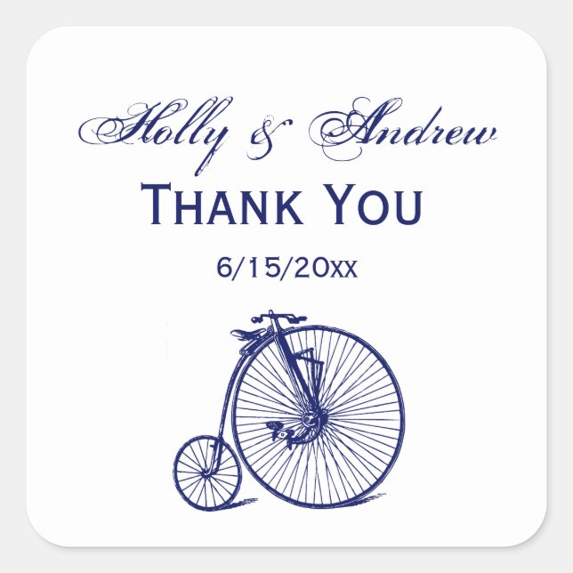 Vintag Velocipede Penny Farthing Bicycle Blu Quadratischer Aufkleber (Vorderseite)