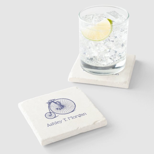 Vintag Velocipede Penny Farthing Bicycle Blu Steinuntersetzer (Seitenansicht)