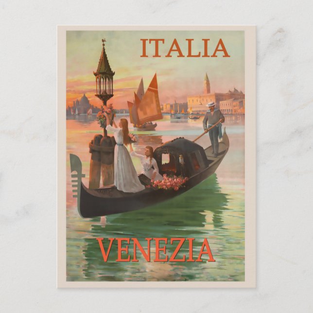 Vintag Venedig Italien Gondelfahrt Postkarte (Vorderseite)