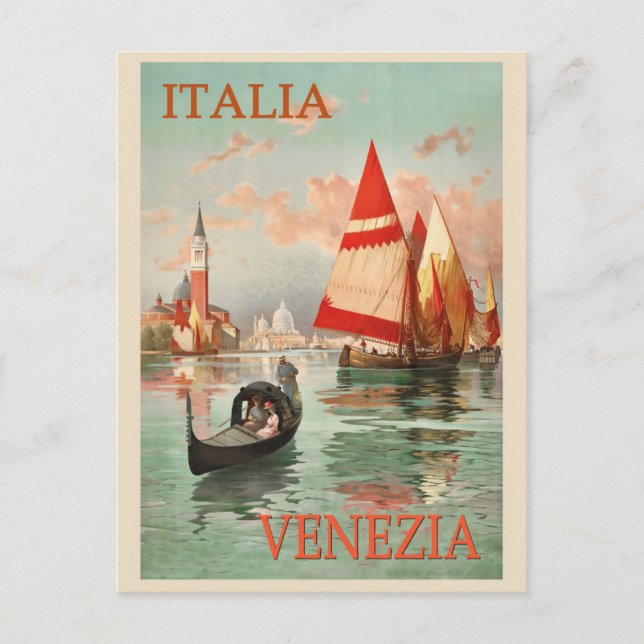 Vintag Venedig Italien Gondelfahrt Postkarte (Vorderseite)