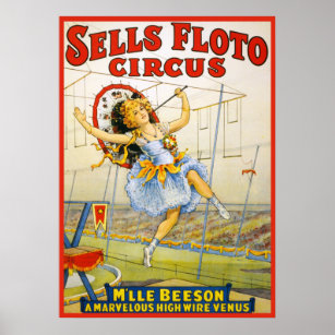 Vintag verkauft Floto Circus High Wire Leistung Poster