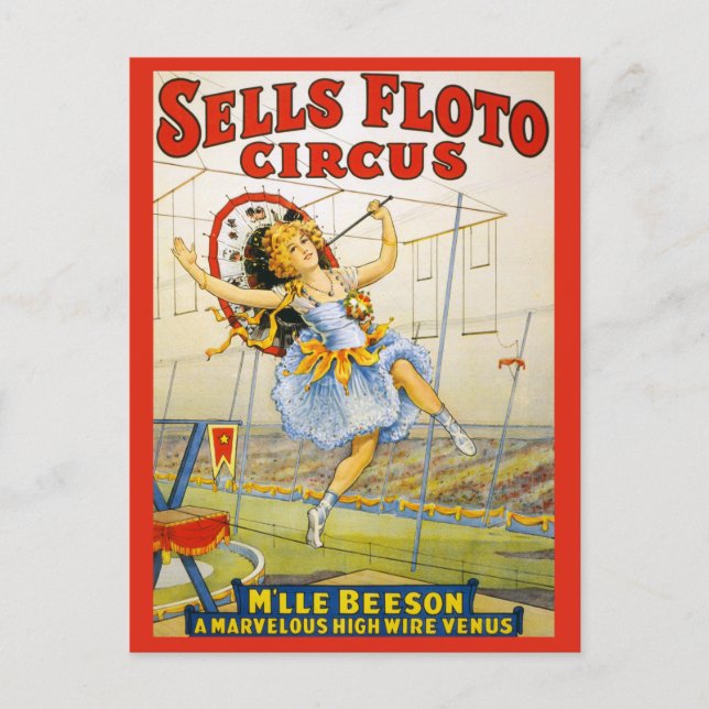 Vintag verkauft Floto Circus High Wire Leistung Postkarte (Vorderseite)