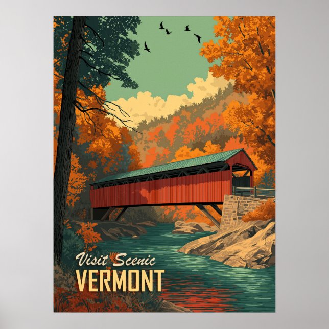Vintag Vermont Covered Bridge Travel Poster (Vorne)