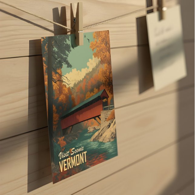 Vintag Vermont Covered Bridge Travel Postkarte (Von Creator hochgeladen)