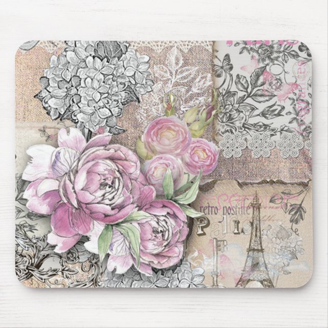 Vintag, viktorianisch, Collagen, rustikal, Shabby  Mousepad (Vorne)