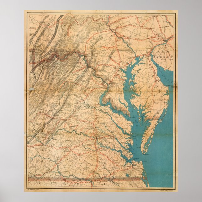 Vintag Virginia & The Chesapeake Bay Map (1862) Poster (Vorne)