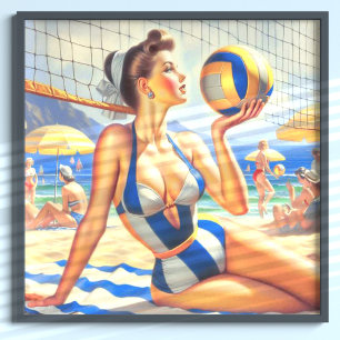 Vintag Volley Girl Illustration Poster