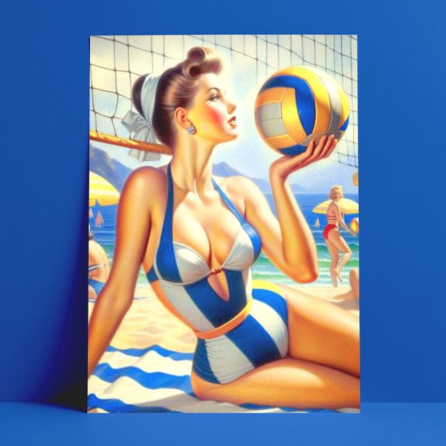 Vintag Volley Girl Illustration Postkarte (Von Creator hochgeladen)