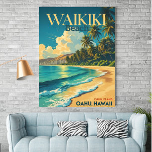 Vintag Waikiki Beach, Hawaii - Retro-Reiseplakat Poster